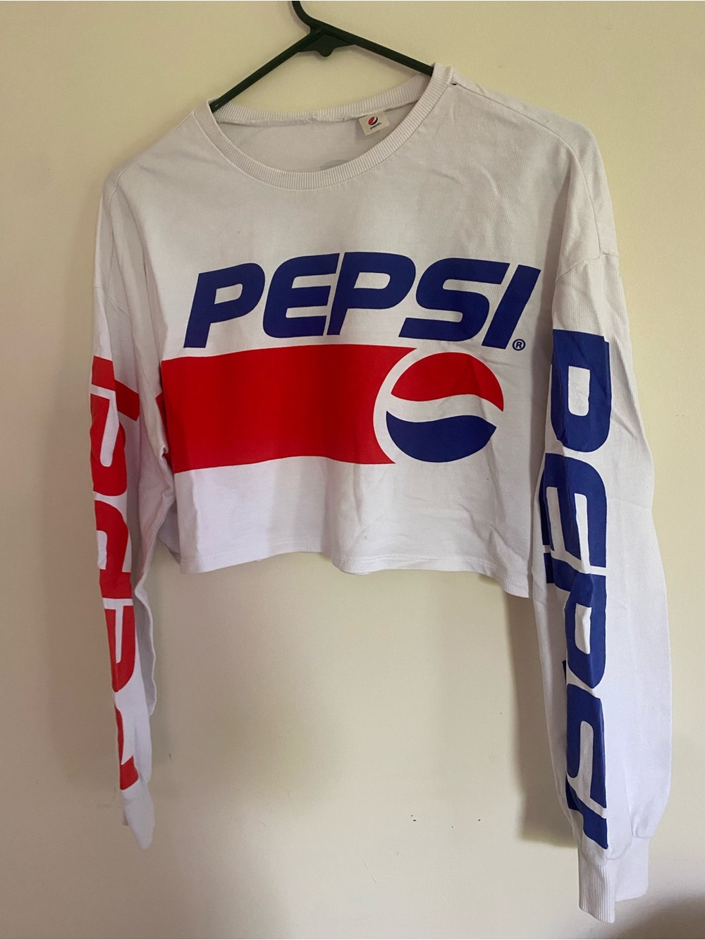 Pepsi vintage Long Sleeve crop Top with Red & Blue Logo